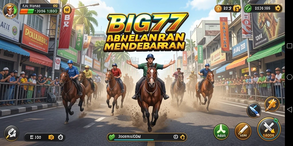 Screenshot gameplay BIG77 menunjukkan aksi balapan yang seru dan intens.