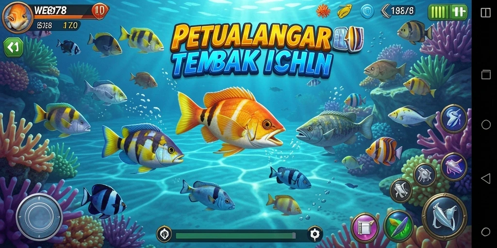 Tangkapan layar gameplay WE878 saat menembak ikan yang beragam.